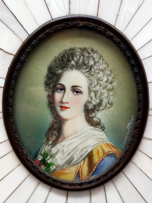 Antike Miniatur Damen Porträt Filigrane Malerei, signiert