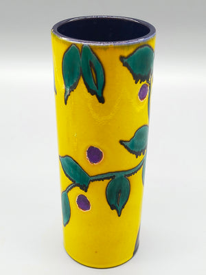 Stilvolle Keramik Zylinder Vase Farbenfrohes Design mit Blättermotiv