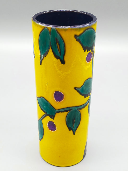 Stilvolle Keramik Zylinder Vase Farbenfrohes Design mit Blättermotiv
