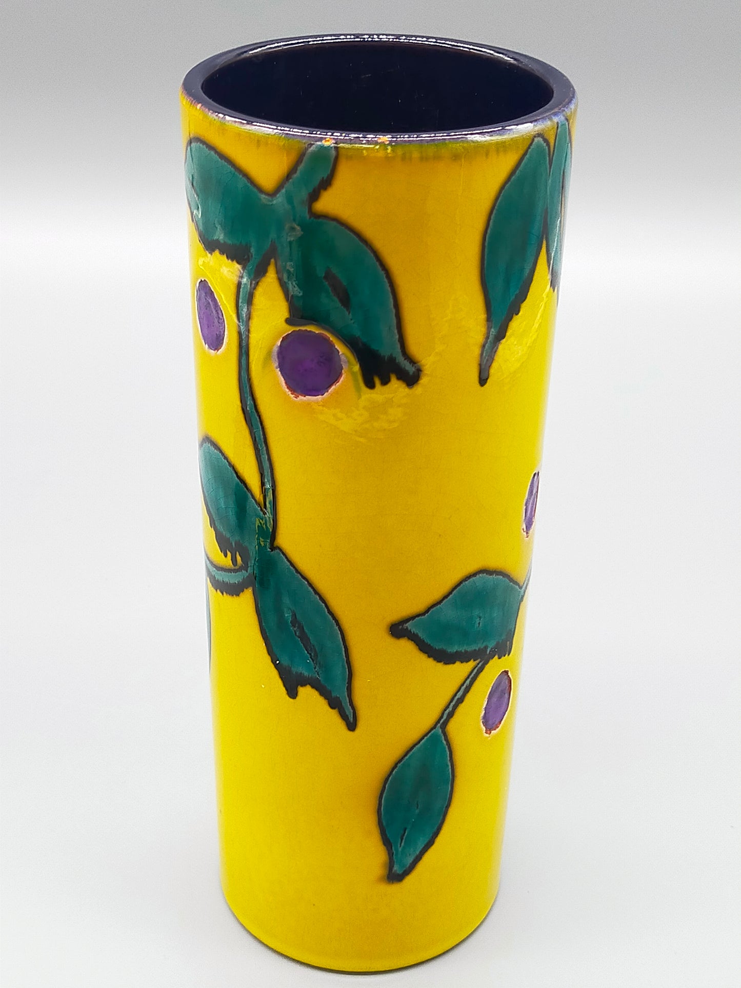 Stilvolle Keramik Zylinder Vase Farbenfrohes Design mit Blättermotiv
