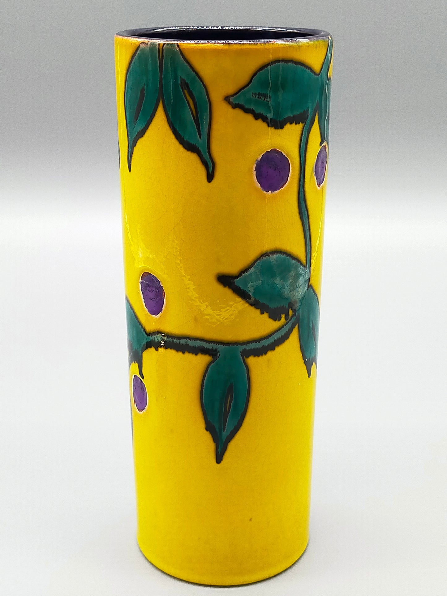 Stilvolle Keramik Zylinder Vase Farbenfrohes Design mit Blättermotiv