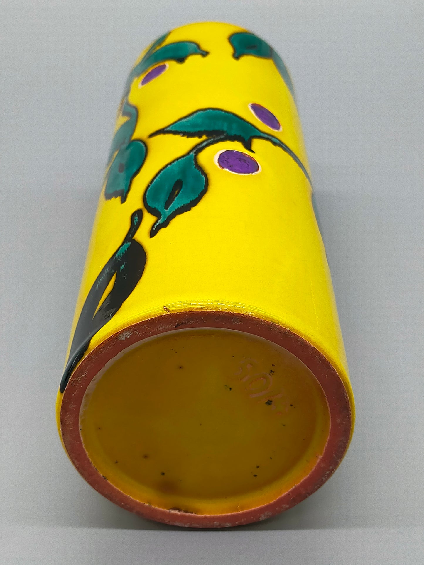 Stilvolle Keramik Zylinder Vase Farbenfrohes Design mit Blättermotiv