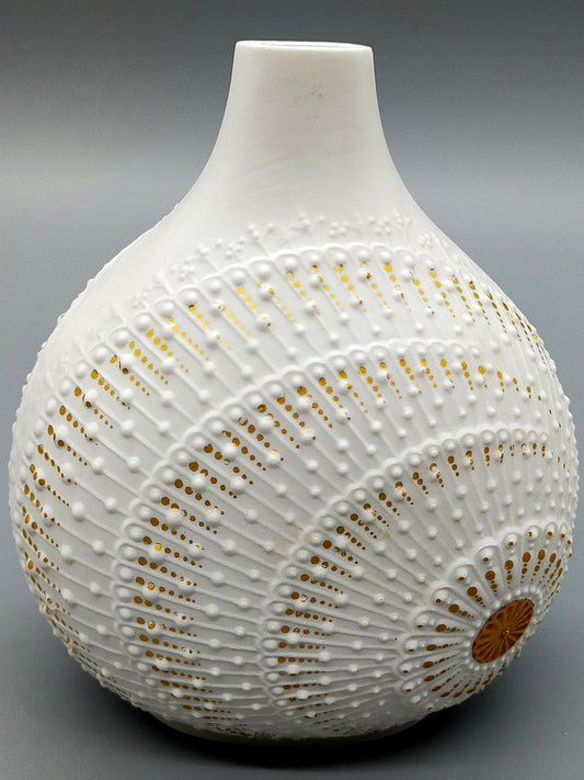 Kaiser Porzellan Vase Fidibus Weiß Gold Elegantes Relief Design