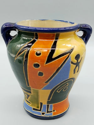 Bunte Keramik Vase mit Henkeln Abstraktes Design im Picasso-Stil