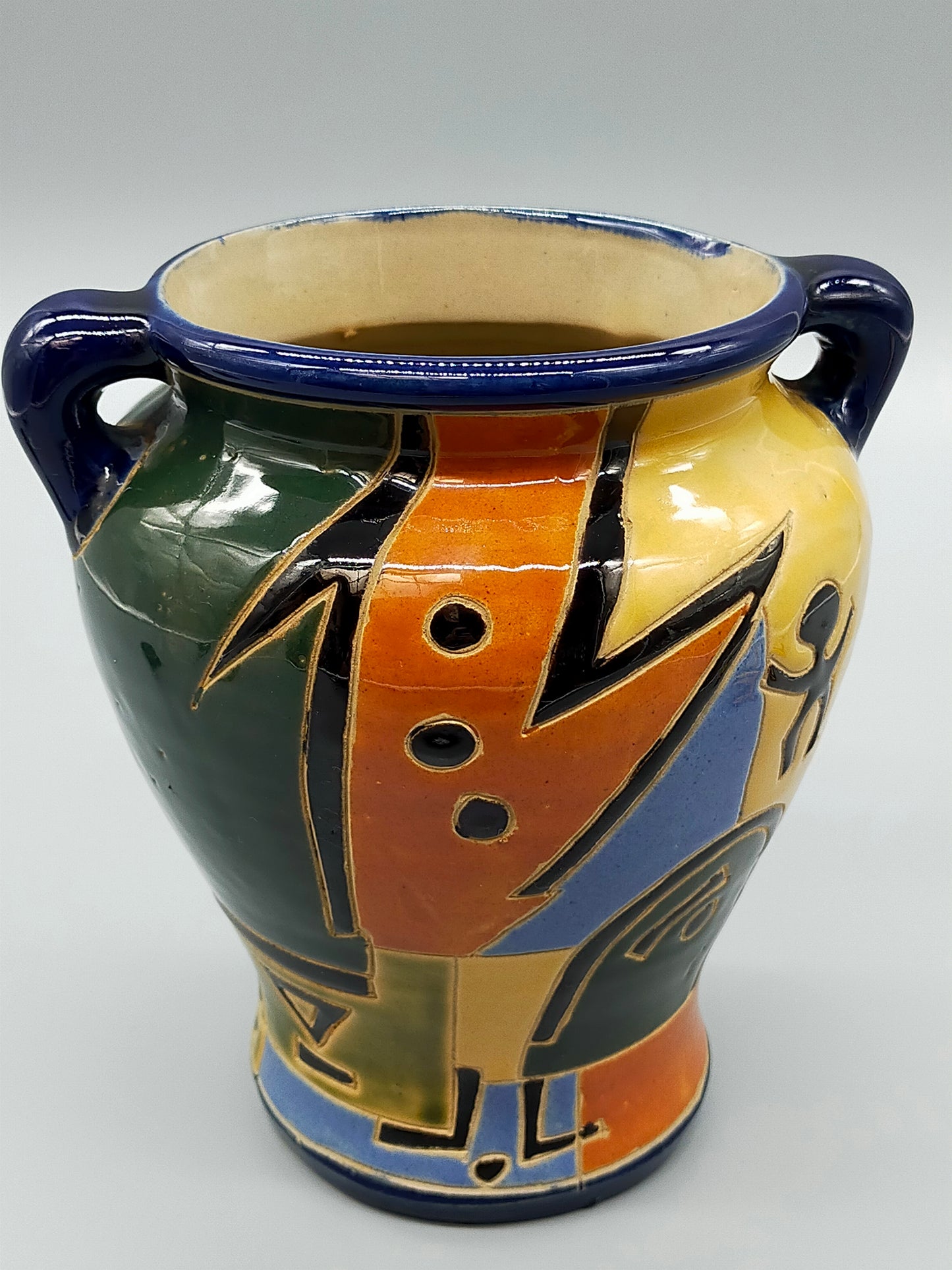 Bunte Keramik Vase mit Henkeln Abstraktes Design im Picasso-Stil