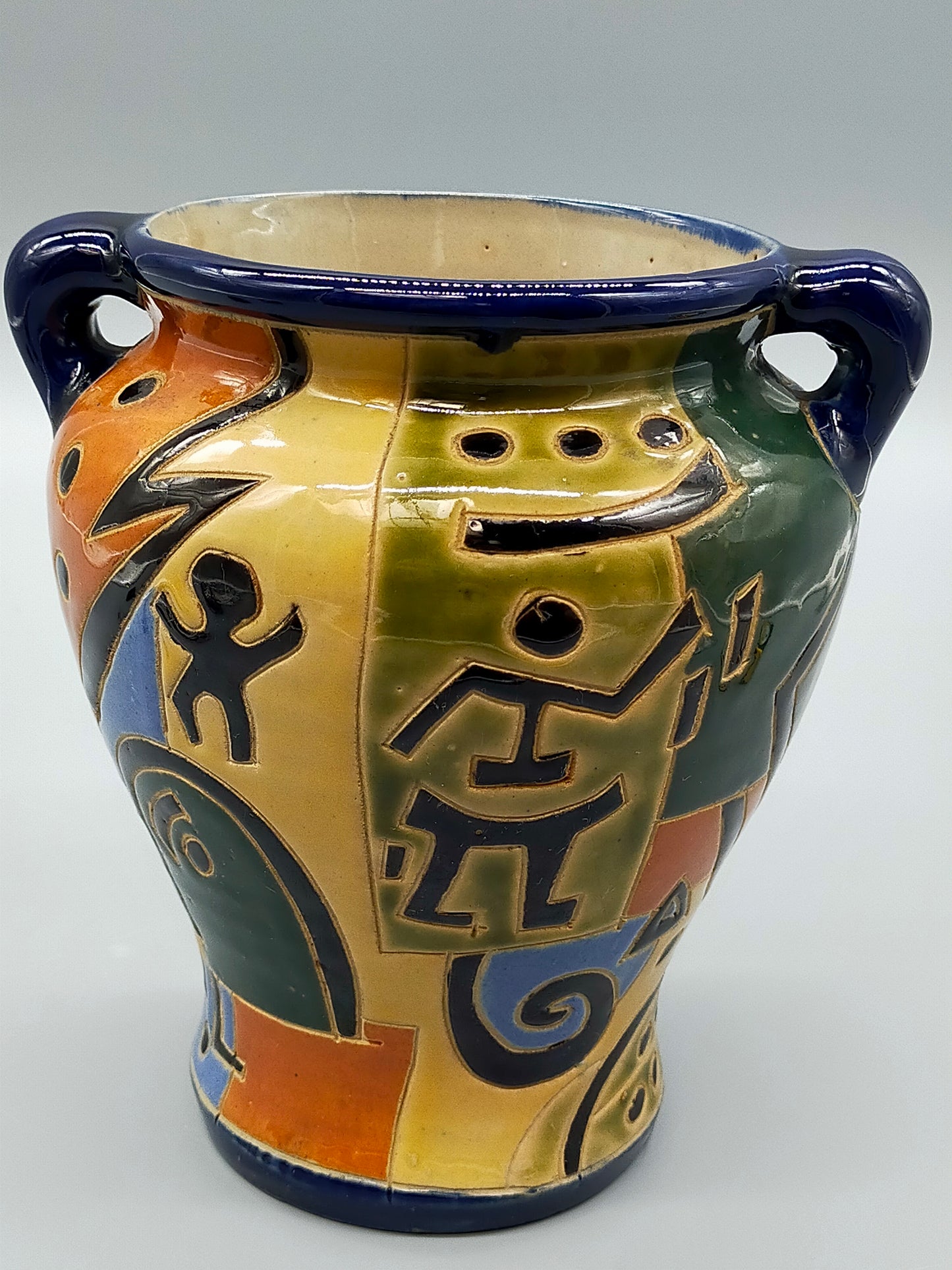 Bunte Keramik Vase mit Henkeln Abstraktes Design im Picasso-Stil