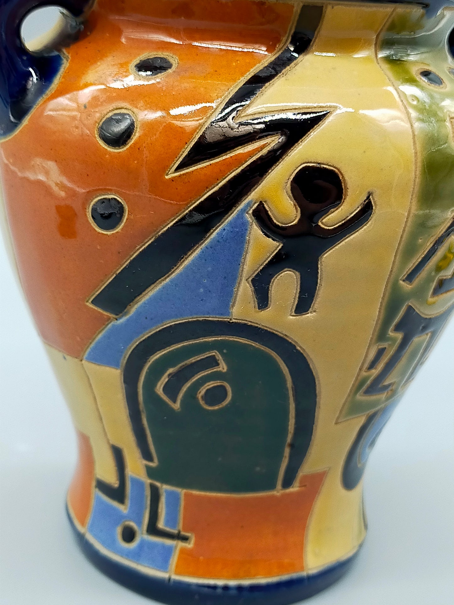 Bunte Keramik Vase mit Henkeln Abstraktes Design im Picasso-Stil