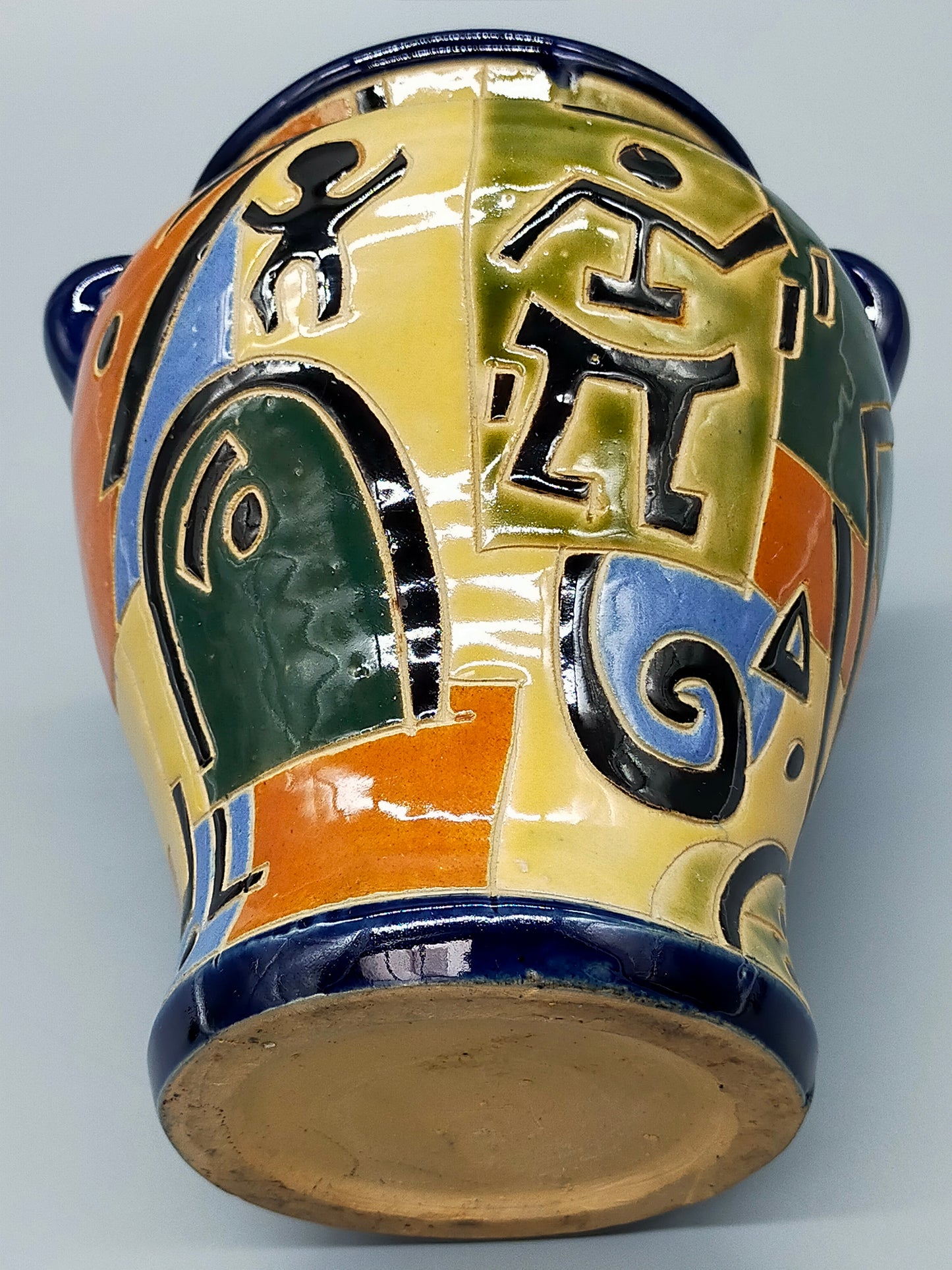 Bunte Keramik Vase mit Henkeln Abstraktes Design im Picasso-Stil