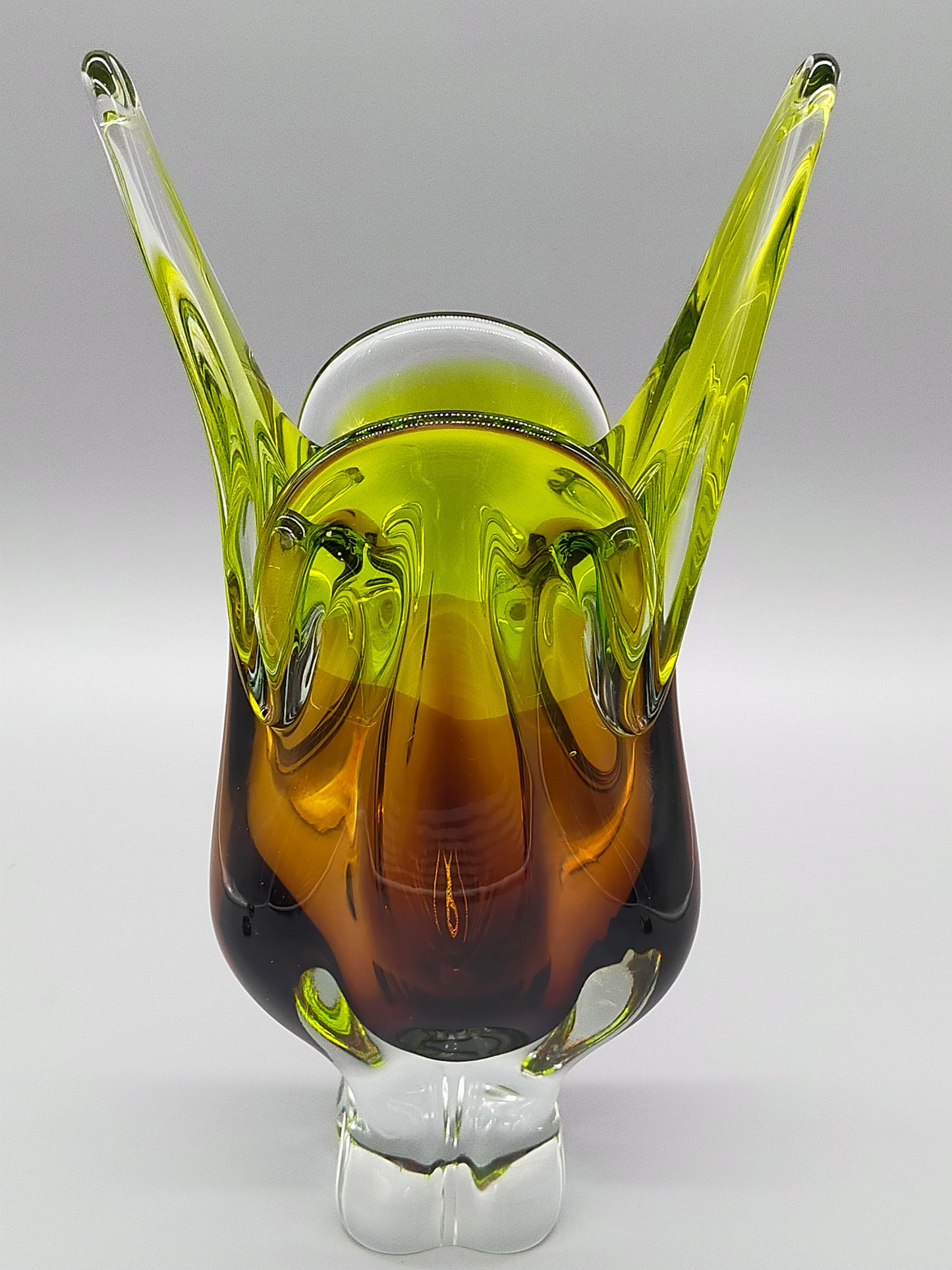 Murano Glas Vase Elegantes Sommerso Design in Grün und Braun