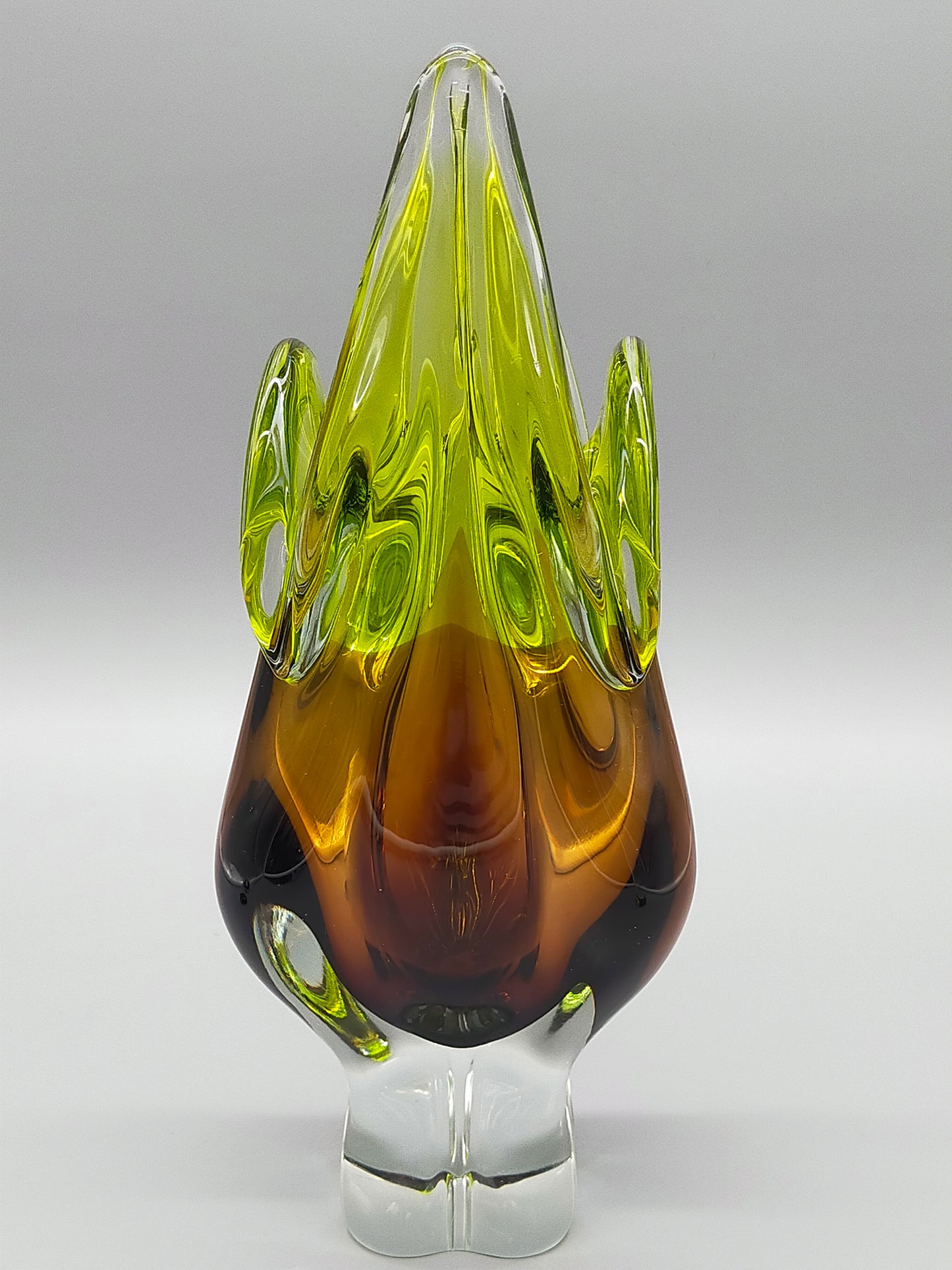 Murano Glas Vase Elegantes Sommerso Design in Grün und Braun