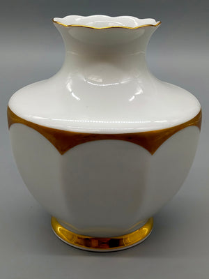 Elegante Johann Seltmann Vohenstrauß Porzellan Vase – Weiß mit Goldrand