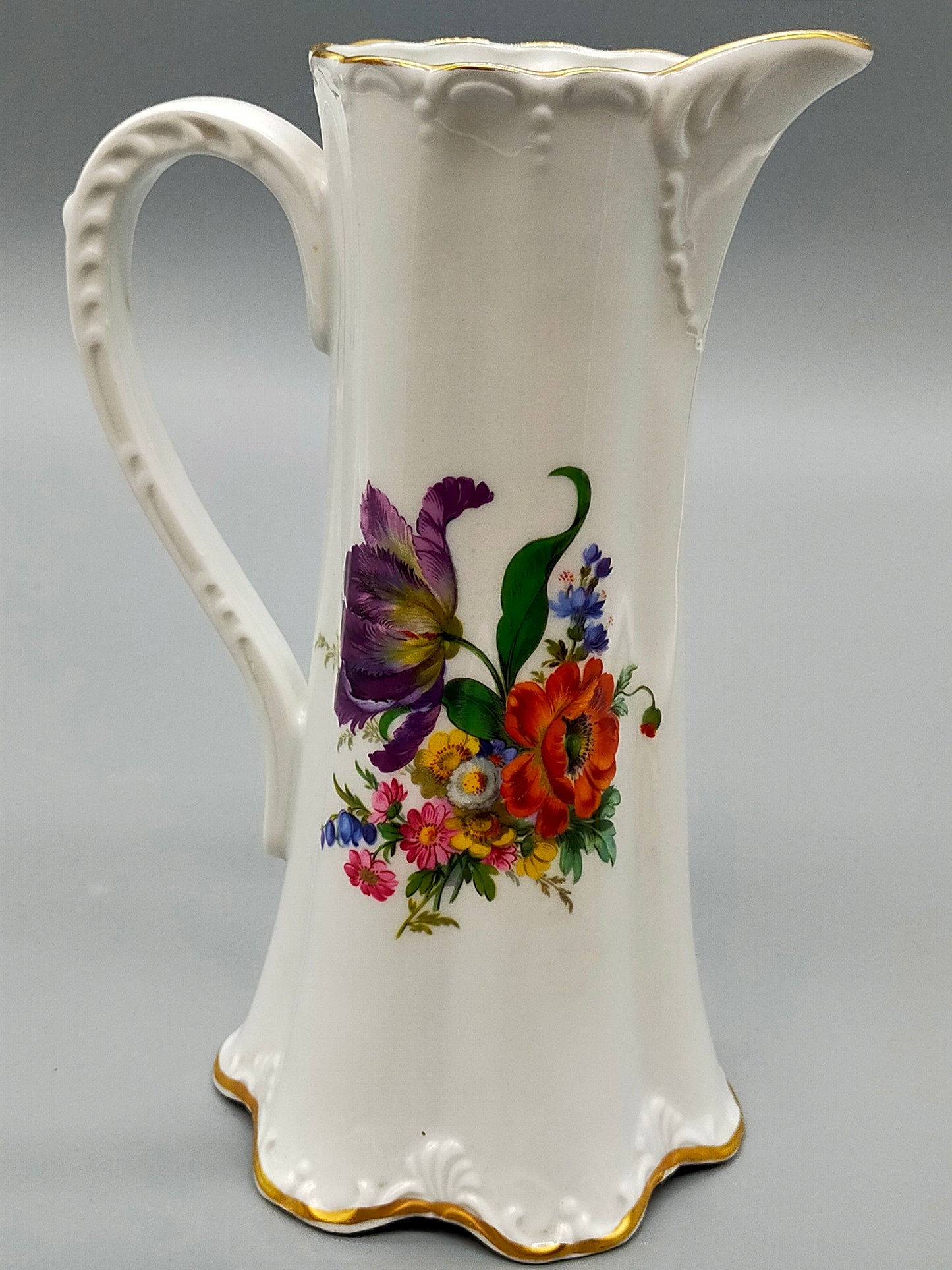 Eleganter Gerold Porzellan Krug Florales Dekor mit Goldrand