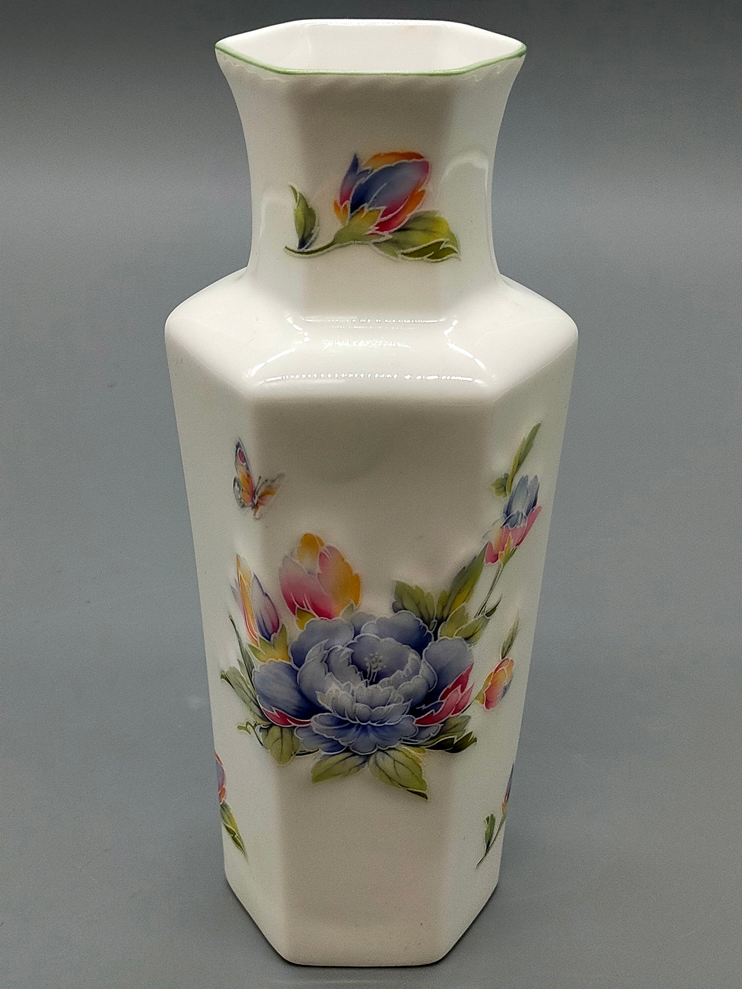 Aynsley Celeste Hexagonale Porzellan Vase Florales Vintage Design