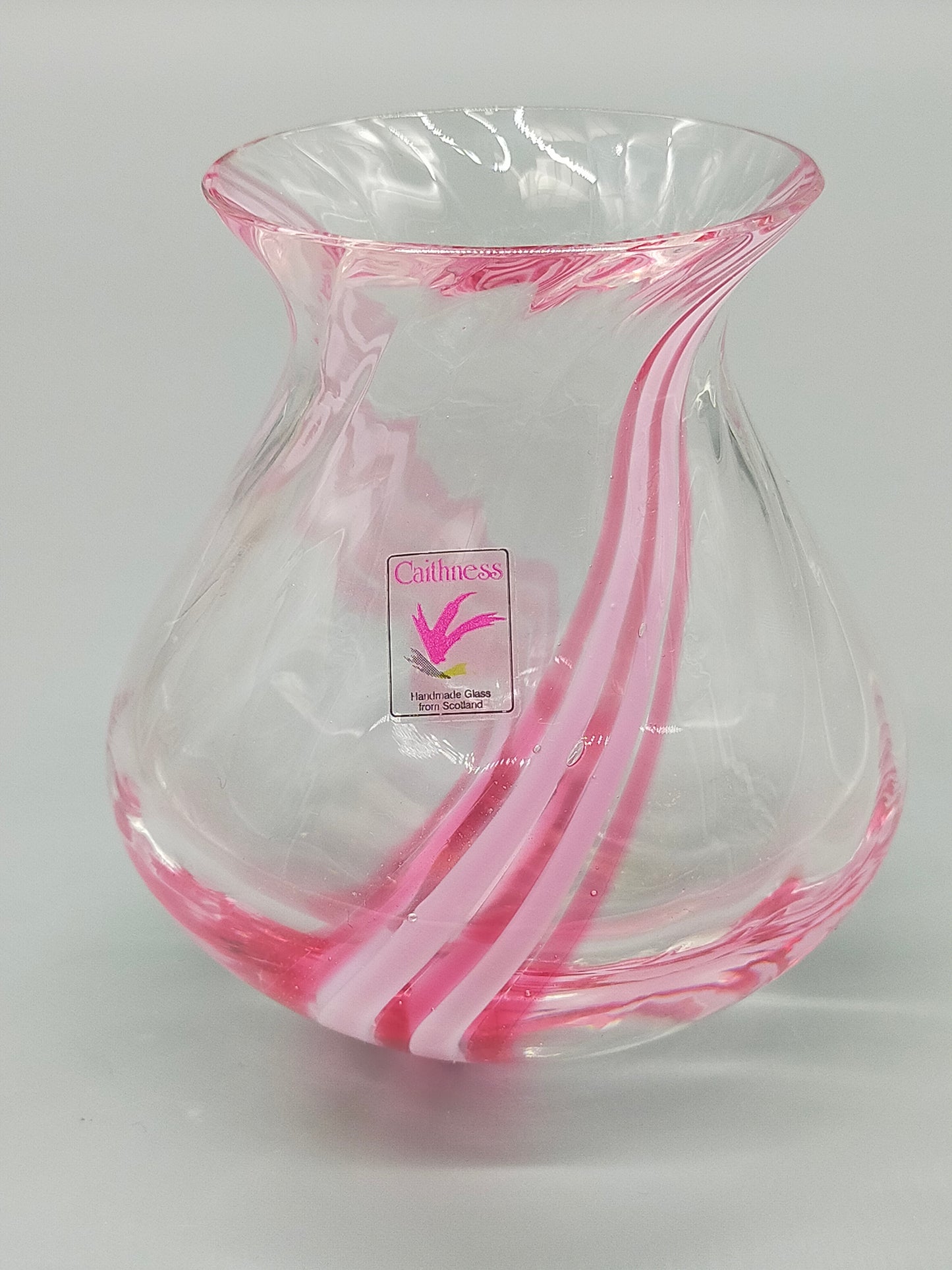 Caithness Rondo Glas Vase Pink-Weißer Wirbel aus Schottland