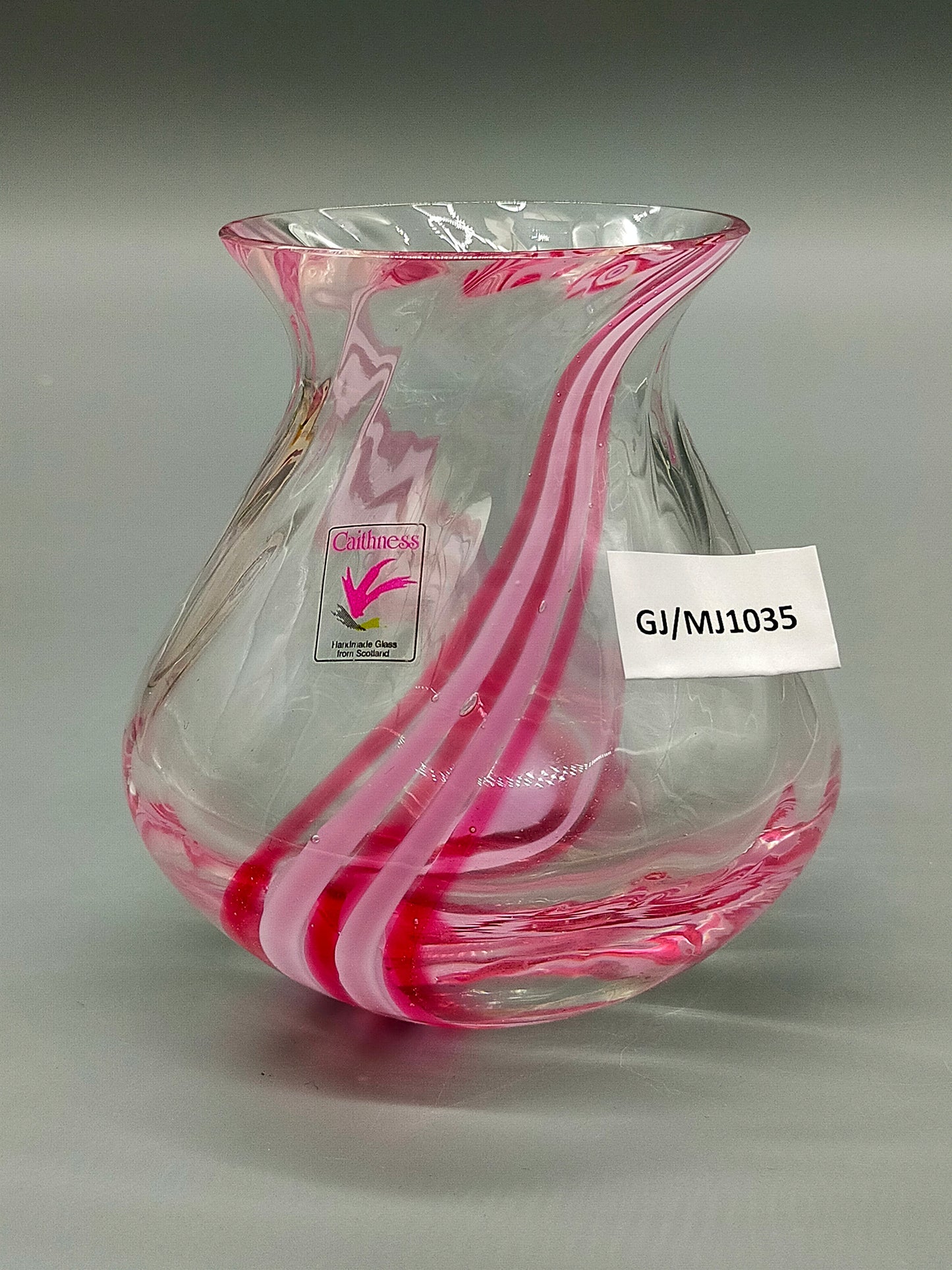 Caithness Rondo Glas Vase Pink-Weißer Wirbel aus Schottland