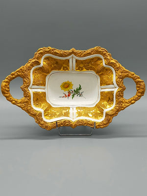 Seltene Meissen Prunkschale (1924) Goldrelief Blumendekor