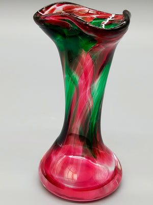 Farbenfrohe Vintage Murano Glasvase in Rot & Grün