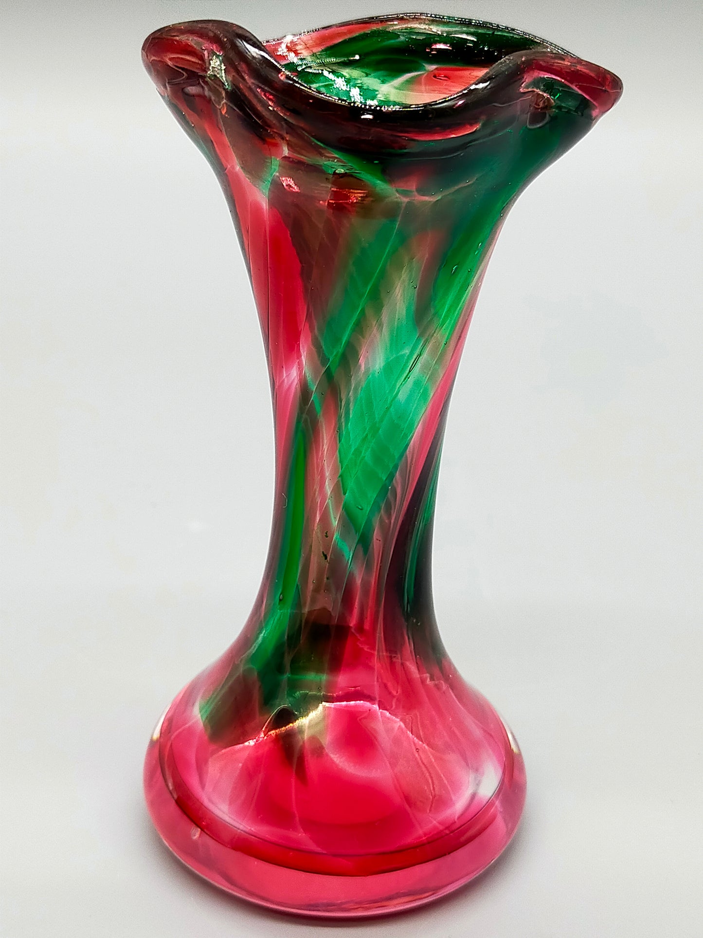 Farbenfrohe Vintage Murano Glasvase in Rot & Grün