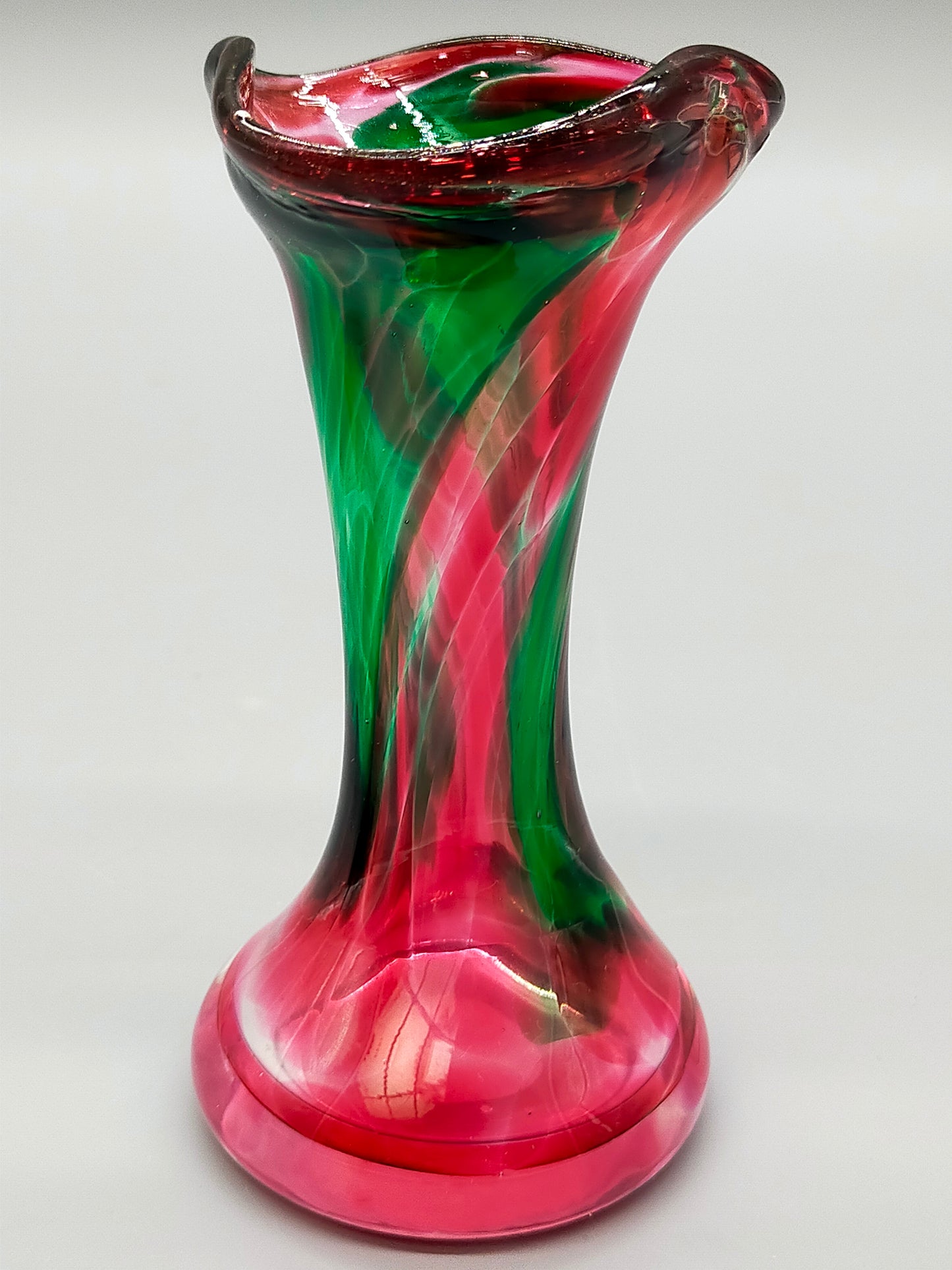 Farbenfrohe Vintage Murano Glasvase in Rot & Grün