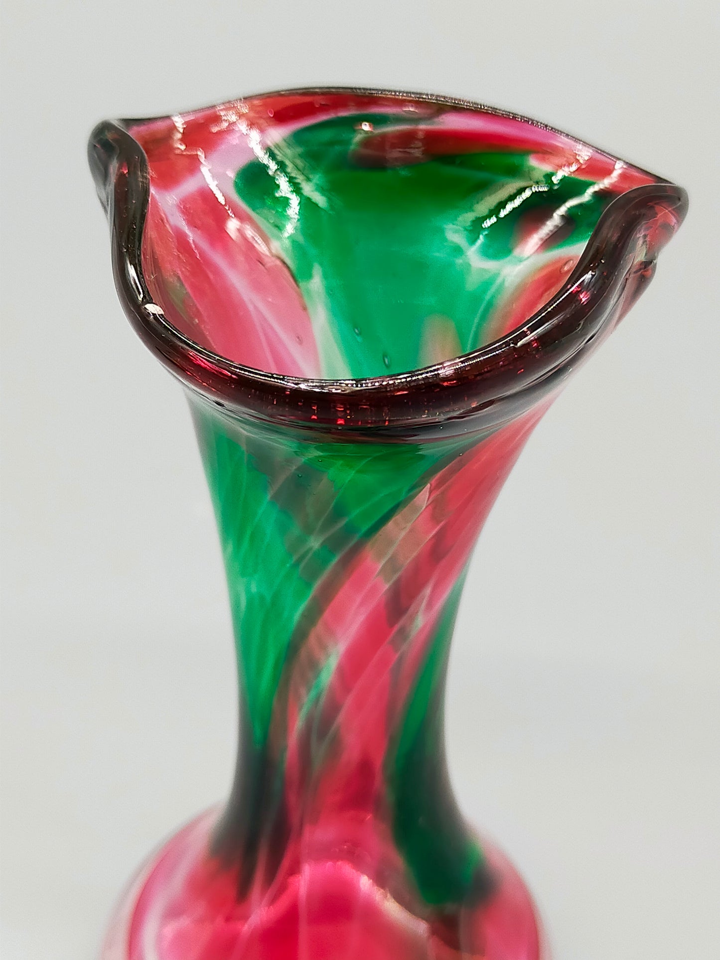 Farbenfrohe Vintage Murano Glasvase in Rot & Grün