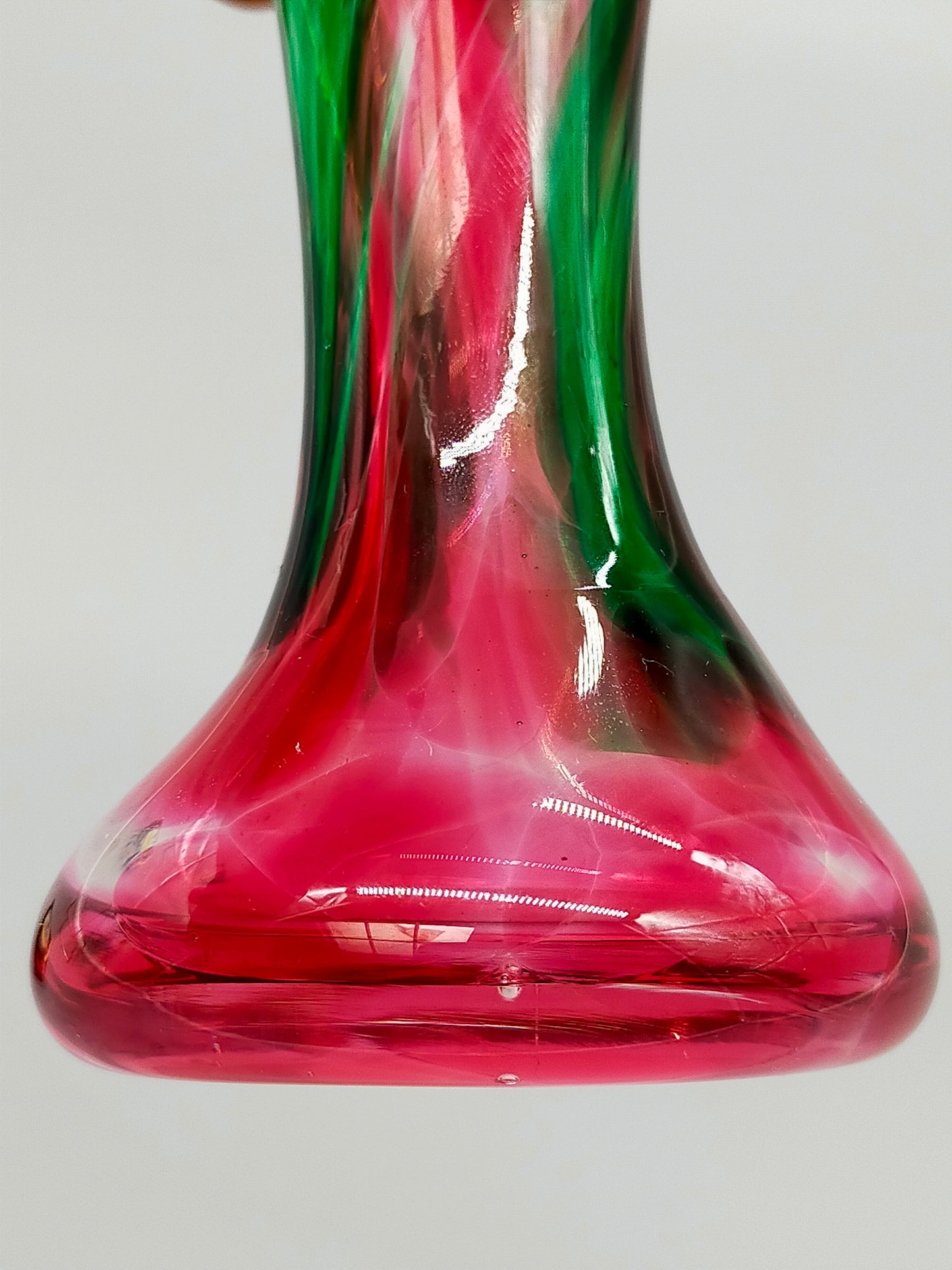 Farbenfrohe Vintage Murano Glasvase in Rot & Grün