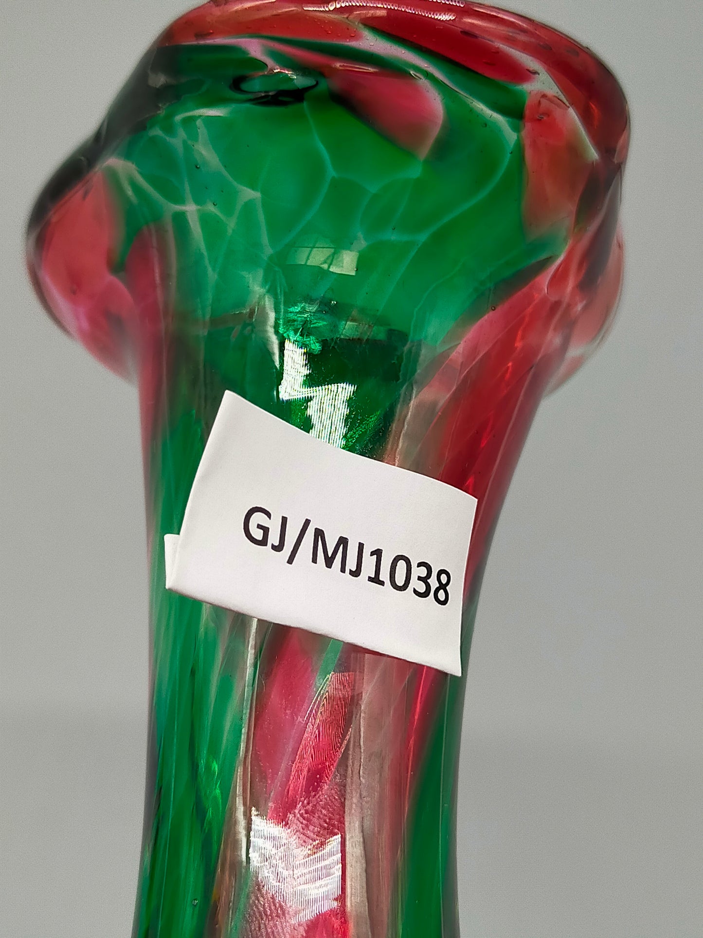 Farbenfrohe Vintage Murano Glasvase in Rot & Grün