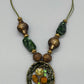 Statement Damen Kette mit grünem Emaille-Medaillon Vintage Stil