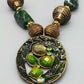 Statement Damen Kette mit grünem Emaille-Medaillon Vintage Stil