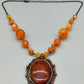 Elegante Damen Kette mit bernsteinfarbenem Stein Vintage Stil