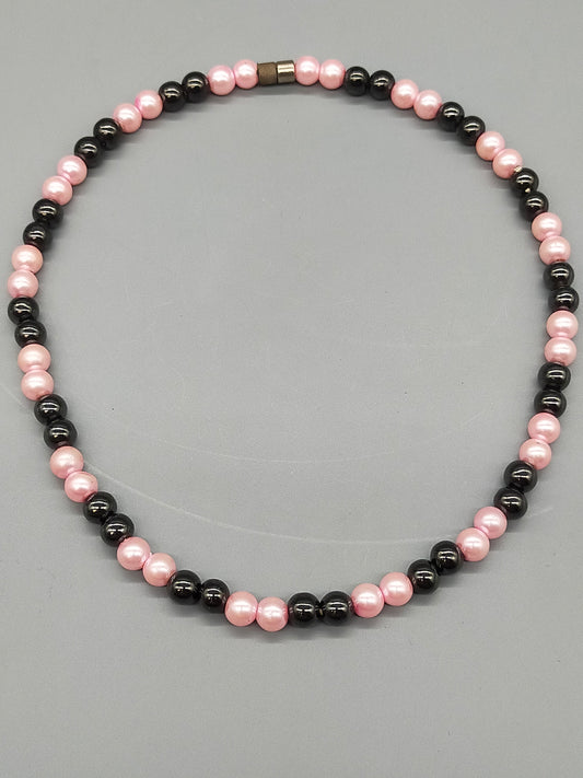 Elegante Damen Kette mit rosa Perlen und Hämatit