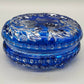 Edle Bleikristall Dose mit Deckel Blau Elegante Bonboniere mit Blumenschliff