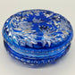 Edle Bleikristall Dose mit Deckel Blau Elegante Bonboniere mit Blumenschliff