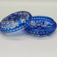 Edle Bleikristall Dose mit Deckel Blau Elegante Bonboniere mit Blumenschliff