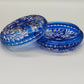 Edle Bleikristall Dose mit Deckel Blau Elegante Bonboniere mit Blumenschliff