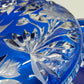 Edle Bleikristall Dose mit Deckel Blau Elegante Bonboniere mit Blumenschliff