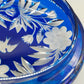 Edle Bleikristall Dose mit Deckel Blau Elegante Bonboniere mit Blumenschliff