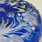 Edle Bleikristall Dose mit Deckel Blau Elegante Bonboniere mit Blumenschliff