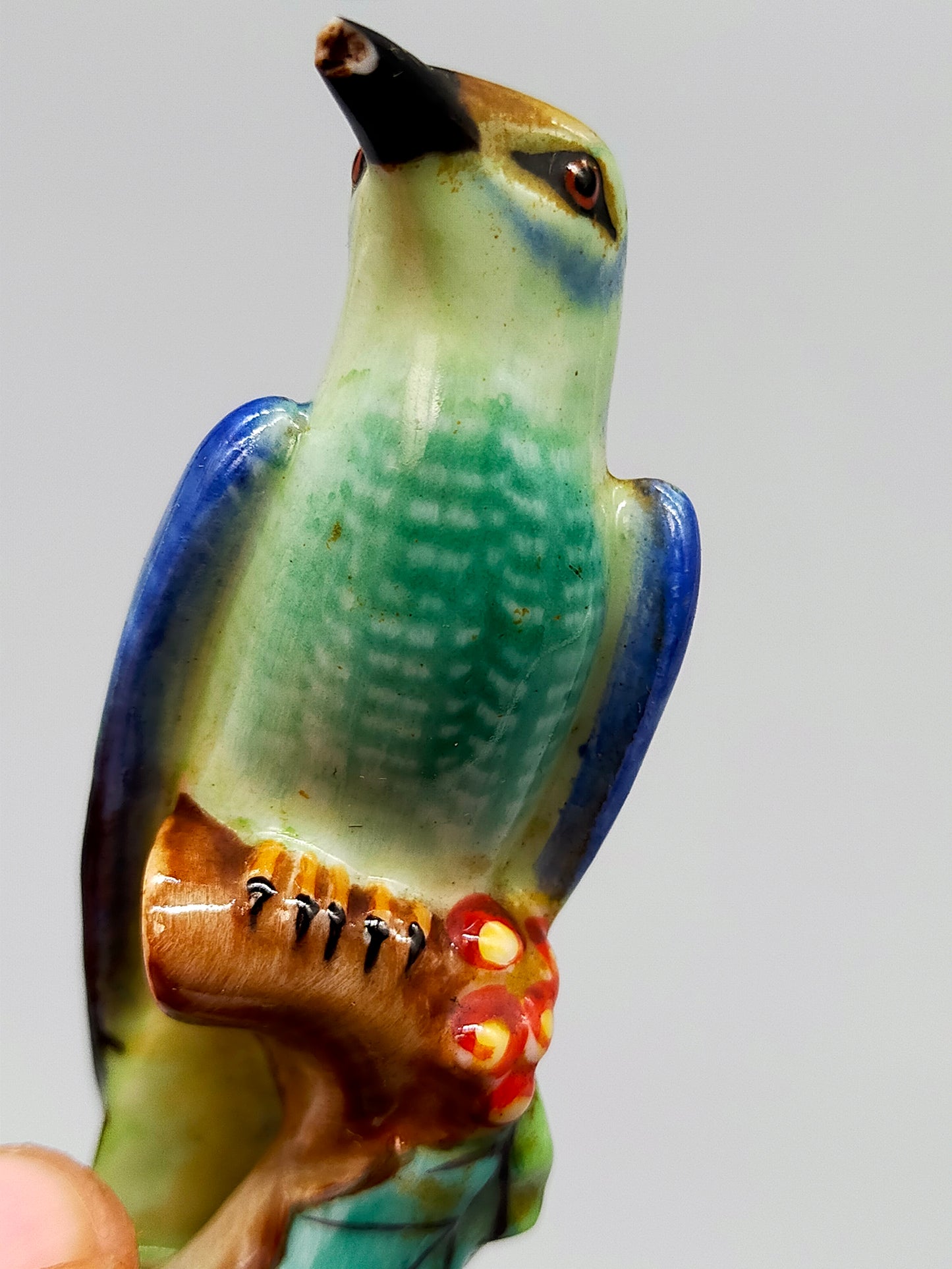 Antike Herend Porzellanfigur Vogel auf Ast Handbemalt 1941