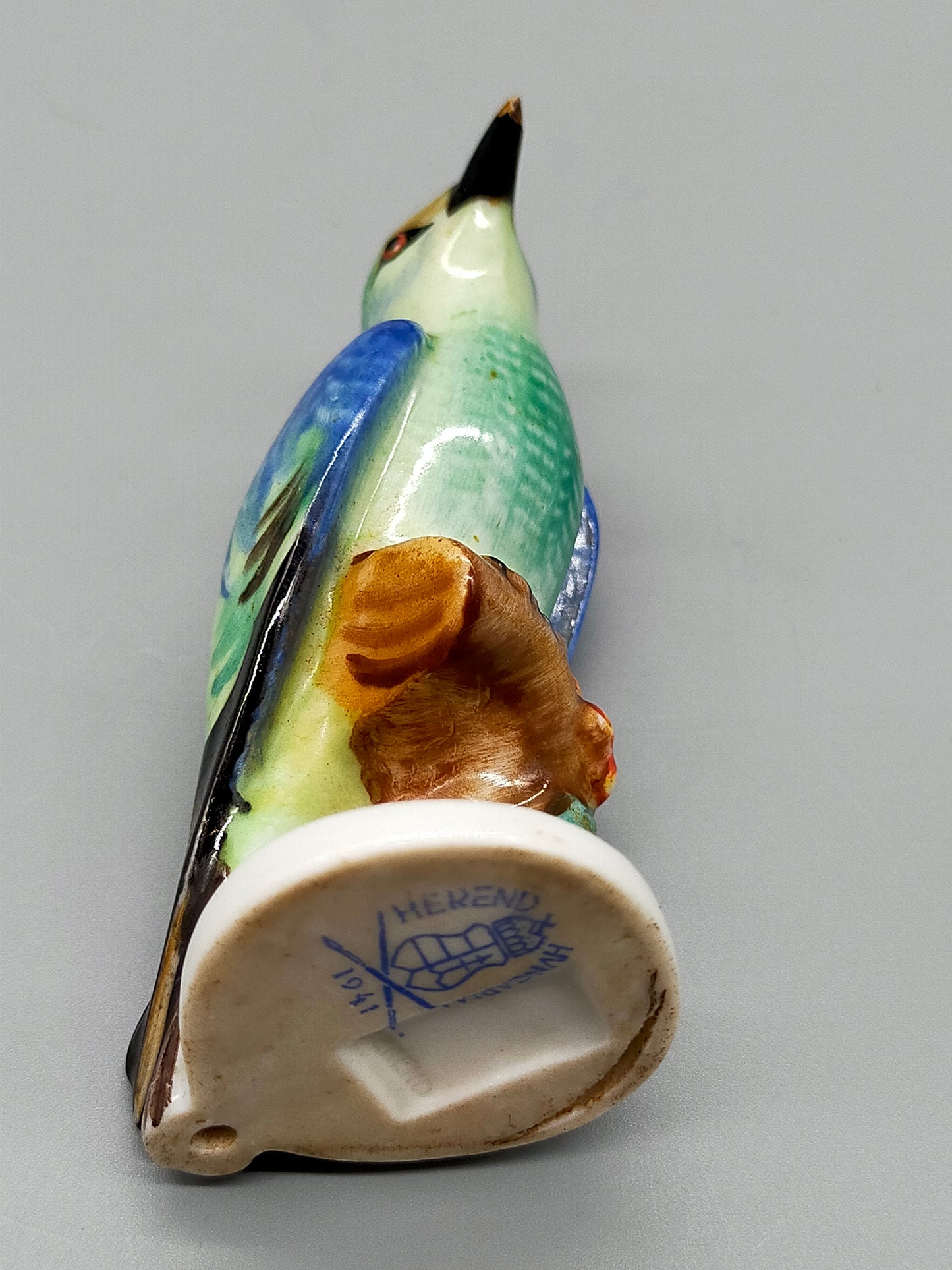 Antike Herend Porzellanfigur Vogel auf Ast Handbemalt 1941