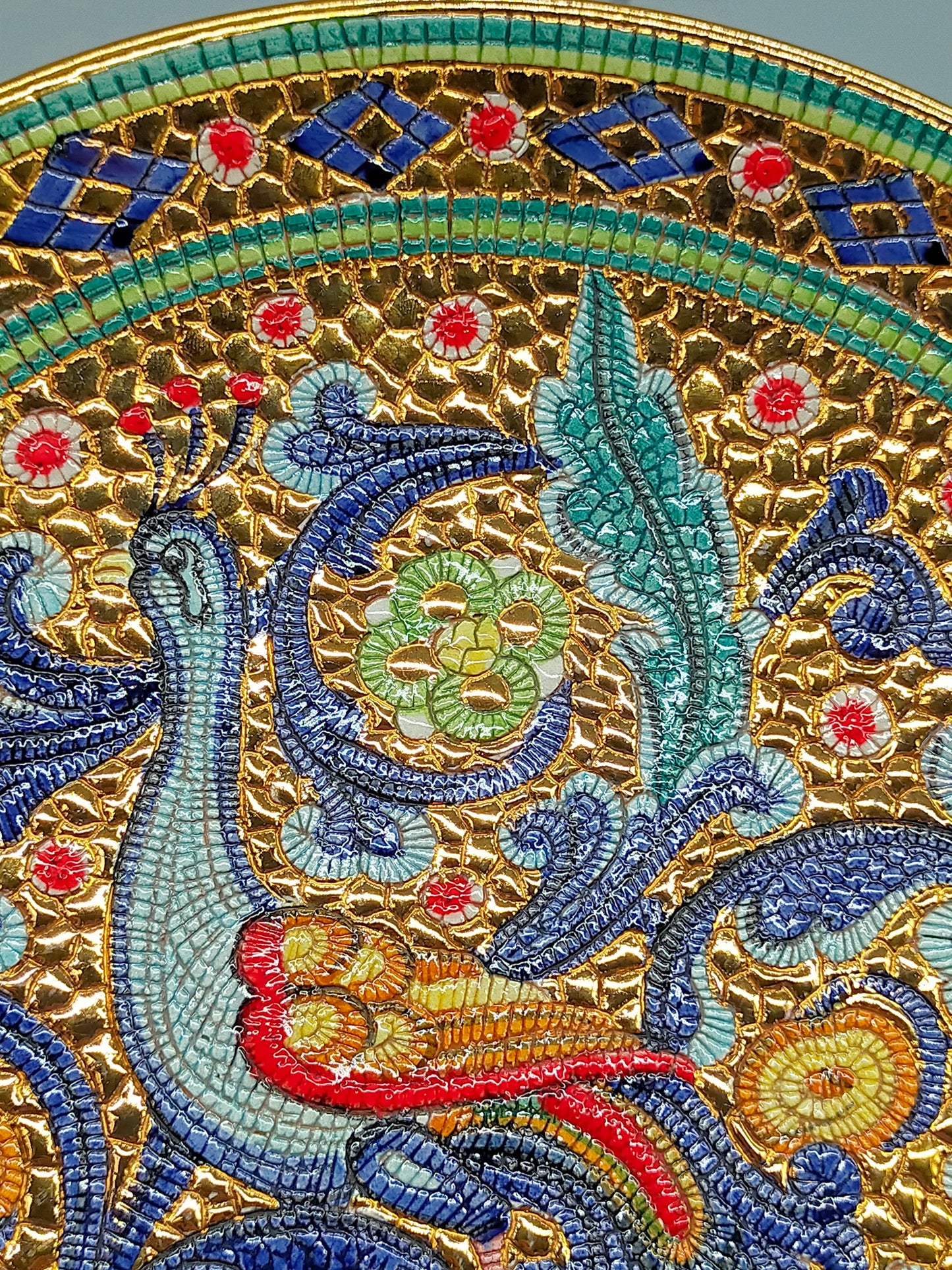 Deruta G.P. Gialletti Prunksteller Byzantinisches Mosaik Pfau