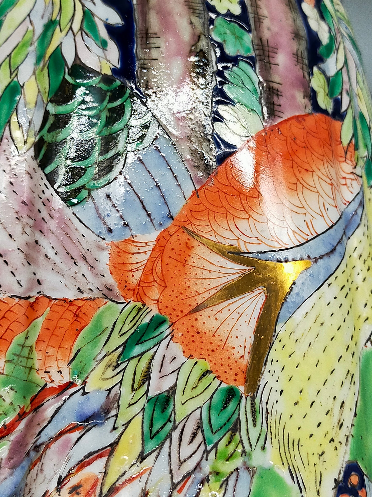 Chinesische Famille Rose Vase Große Prunkvase mit Vogelmotiven