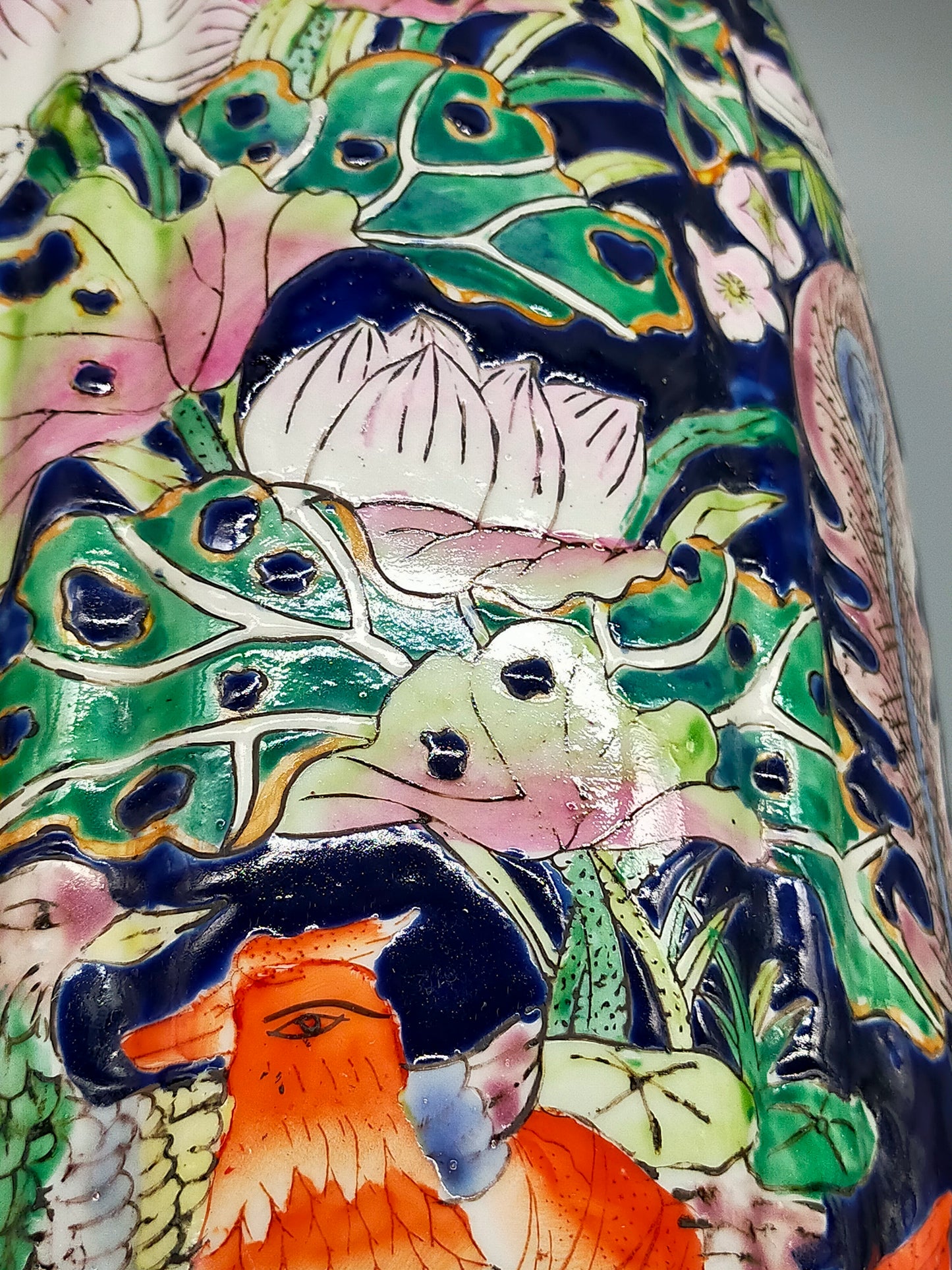 Chinesische Famille Rose Vase Große Prunkvase mit Vogelmotiven
