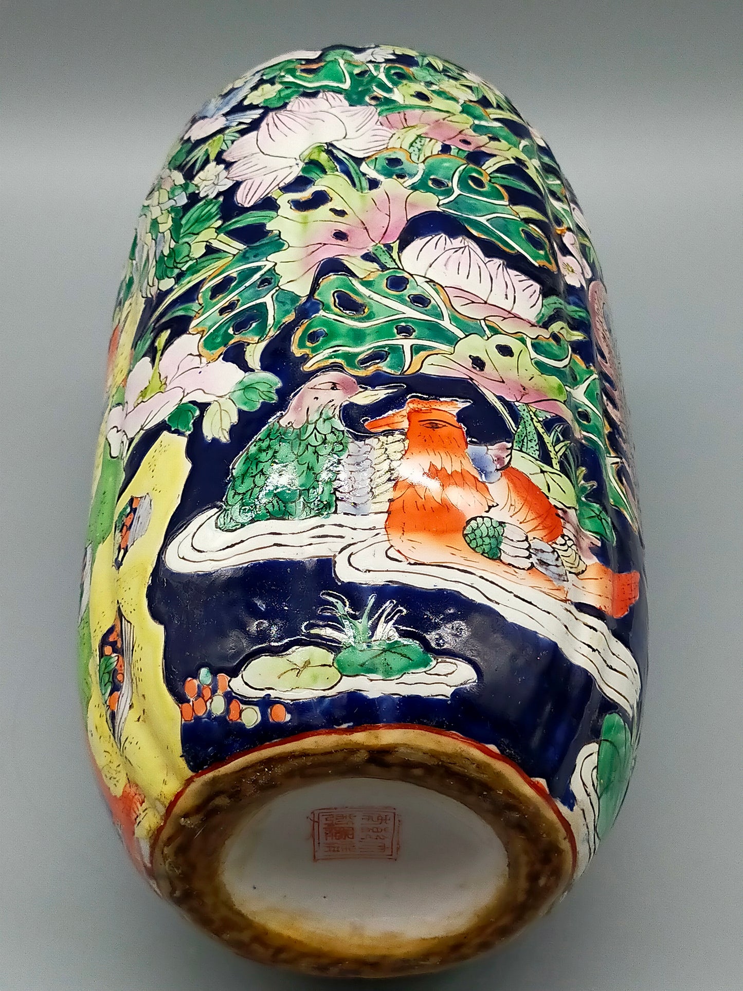Chinesische Famille Rose Vase Große Prunkvase mit Vogelmotiven