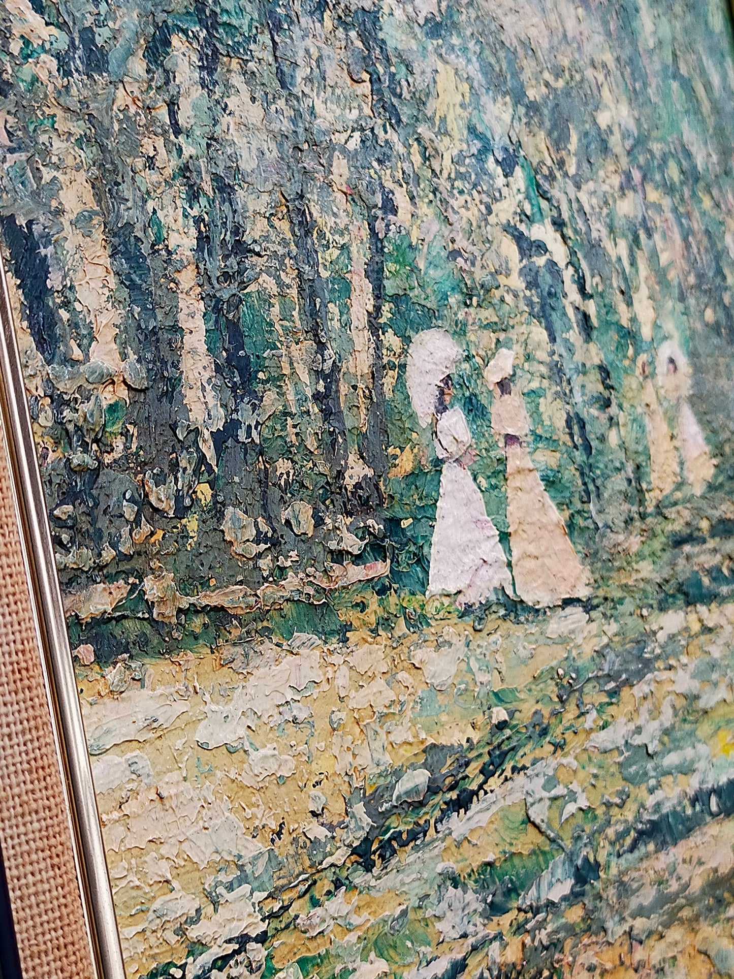 Spanische Schule J. Gimeno Guerri Elegante Damen im Park Ölgemälde