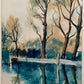 Englische Schule (XX) Flusslandschaft mit Bäumen 1924 Aquarell
