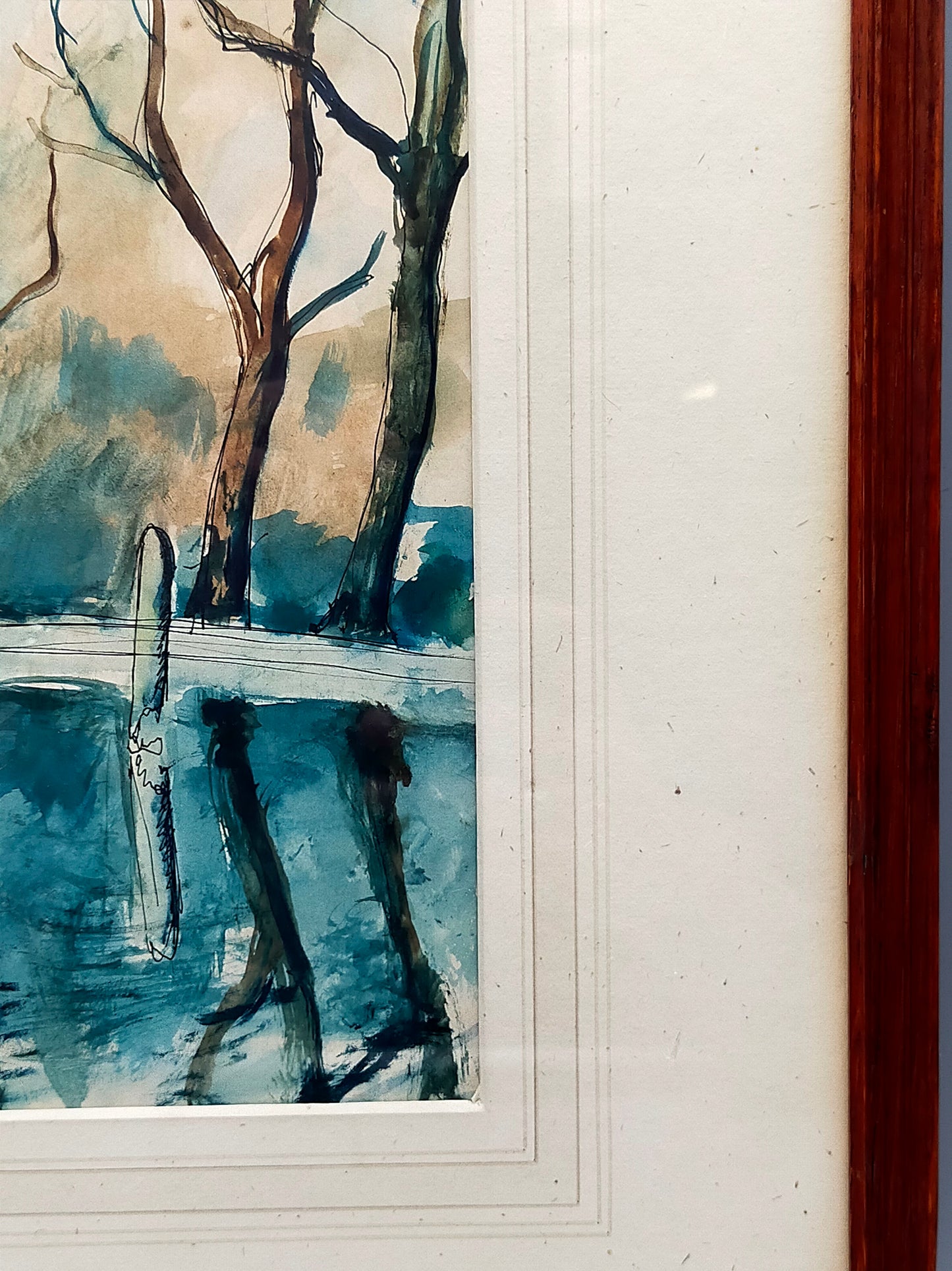 Englische Schule (XX) Flusslandschaft mit Bäumen 1924 Aquarell