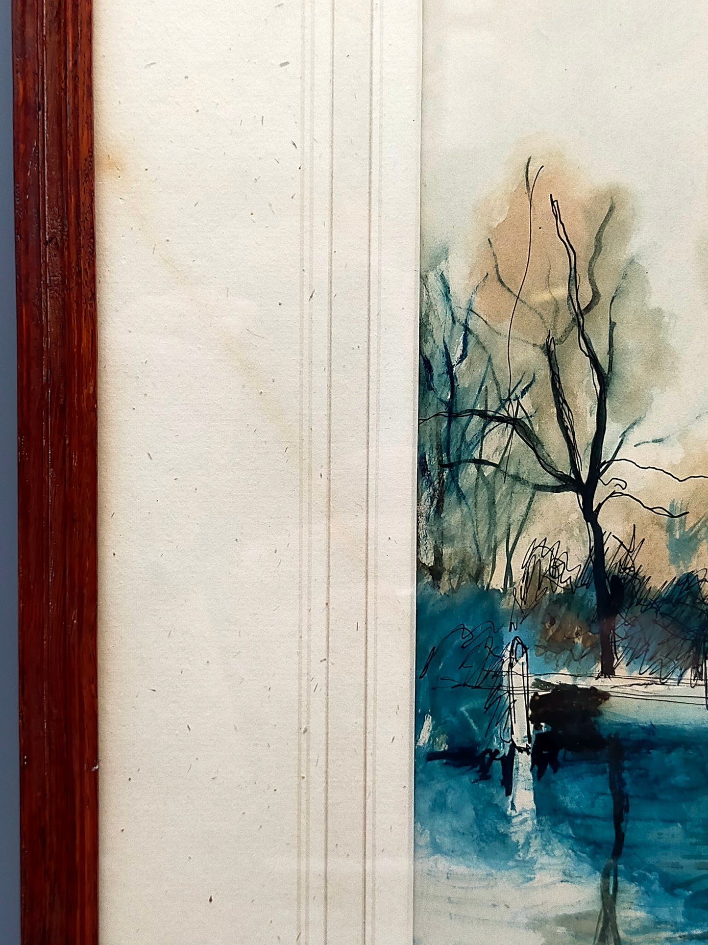 Englische Schule (XX) Flusslandschaft mit Bäumen 1924 Aquarell