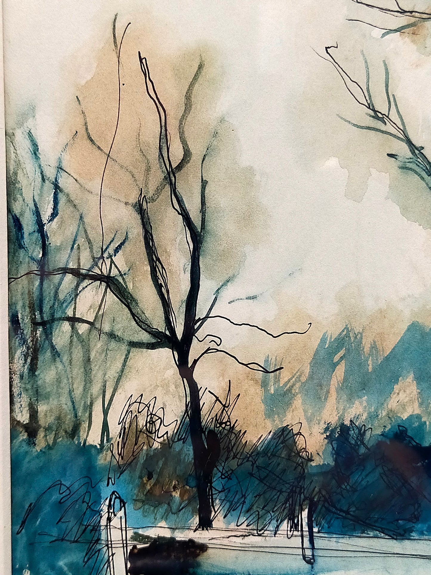 Englische Schule (XX) Flusslandschaft mit Bäumen 1924 Aquarell