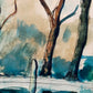 Englische Schule (XX) Flusslandschaft mit Bäumen 1924 Aquarell