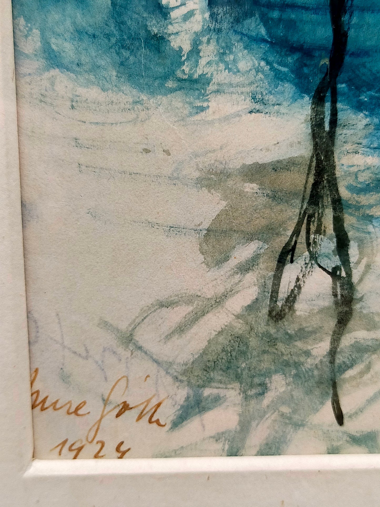 Englische Schule (XX) Flusslandschaft mit Bäumen 1924 Aquarell